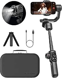 AOCHUAN Gimbal Stabilizer for Smartphone, 3-Axis Industry-Standard Gimbal w/360°Rotation, Phone Stabilizer Built-in Extension Rod, Professional Gimbals w/Fill Light for iPhone/Android-Smart S2