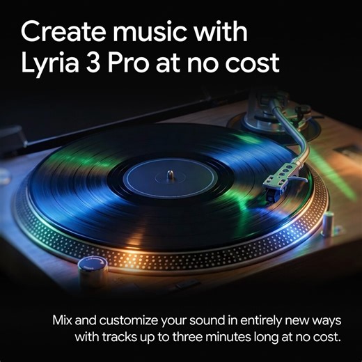4) Create up to 3-minute-long tracks for free.You can now mix and customize high-fidelity sound in entirely new ways with Lyria 3 Pro in Gemini.Select “Create music” in the tools menu and “Thinking” or “Pro” from the model picker to get started.