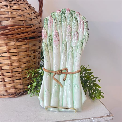 Vintage Majolica Art Pottery Asparagus Spoon Rest / Hand Painted Ceramic Serving Dish / Made in Italy / Kitchen Wall Decor - Etsy
