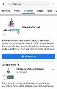 Good news for our U.S. friends who favor Facebook: "When It Clicked" episodes will be automatically available through the FB app every two weeks! Just pop over to the "podcast" tab starting Jan. 18 and keep an eye out for exclusive updates. | ClickUp | Facebook
