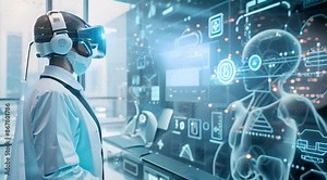 A doctor using advanced medical technology to treat a patient, technology, innovation, robotics, smart home, IoT, virtual reality, augmented reality, futuristic city, advanced heal