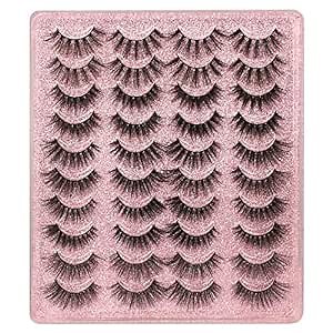 20 Pairs False Eyelashes 3D Faux Mink Lashes Natural Look Wispy Fake Eyelashes ALPHONSE 16-20MM Fluffier Volume Long Thick Lashes Pack 5 Styles Mixed