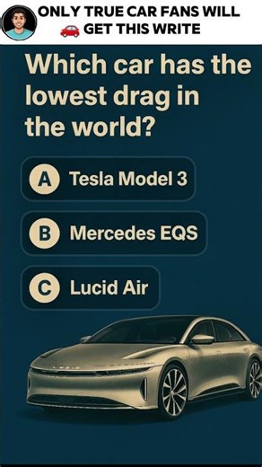 💨 Which Car Has the Lowest Drag in the World? | Car Facts Quiz #Shorts