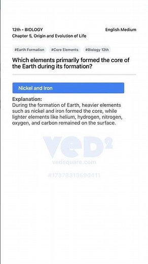 Earths Core Formation Elements Biology 12th Grade
