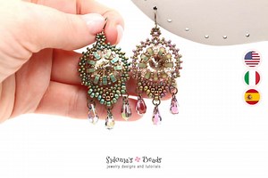 Earrings Beading TUTORIAL With Half Tilas, 12mm Rivolis, Seed Beads and 3mm Bicones - Agatha's Chandelier Beaded Earrings Pattern - Etsy
