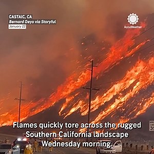 The wind-driven Hughes Fire in Southern California exploded in size on Wednesday and burned over 10,000 acres. As of Thursday morning, it was 14% contained. | AccuWeather