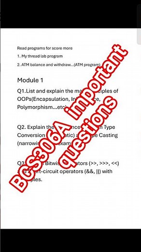 BCS306A object oriented programing using java all modules important questions to score more
