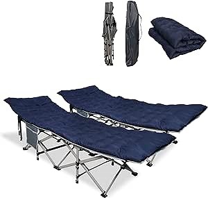 TRY & DO 2 Pack Camping Cots for Adults, Folding Sleeping Cot Bed with Removable Mattress, Sleeping Cots for Adults Lightweight Portable Camp Bed for Travel Office Home, Gray+Blue