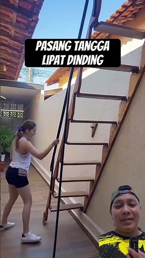 Install a wooden wall folding ladder #shorts #diy #craft #carpentry #construction