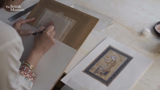 Artist Farkhondeh Ahmadzadeh recreates a Persian miniature painting using the traditional tools and techniques of a 17th-century book artist. Miniature paintings like this are exquisitely detailed and take an expert hand to produce – this example is just 14cm tall. Here Ahmadzadeh has recreated a painting from the Museum’s collection that shows a youth reading from an album, made around 1625 in Iran http://ow.ly/sA3S30oTX9X You can see the original and the reproduction on display in our Albukhar