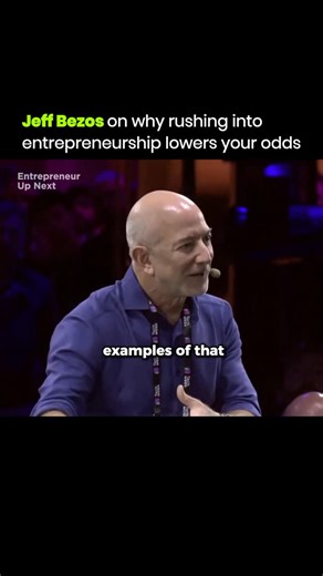Entrepreneurship | Business | Wealth on Instagram: "Jeff Bezos, founder of Amazon, often points out something that gets overlooked in startup culture. Yes, it’s possible to start a company very young and succeed. But those cases are exceptions, not the rule. Working at a great company teaches fundamentals that compound later: how to hire well, how to interview, how decisions are made at scale, and how strong teams actually operate. That experience doesn’t delay entrepreneurship — it increases th