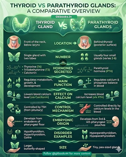 72K views · 244 reactions | Understand the differences between the thyroid and parathyroid glands in terms of location, hormones, functions, and calcium regulation—perfect for biology students and exam preparation. #ThyroidGland #ParathyroidGland #EndocrineSystem #HumanPhysiology #BiologyNotes | Gkbooks | Facebook