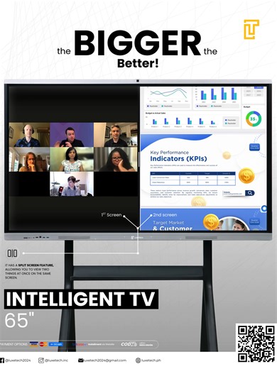 🔥 𝐓𝐇𝐄 𝐁𝐈𝐆𝐆𝐄𝐑, 𝐓𝐇𝐄 𝐁𝐄𝐓𝐓𝐄𝐑 🔥 Introducing the Luxetech Intelligent TV (ITV) This is more than just a TV. Luxetech ITV transforms the way you work, present, collaborate, and entertain—all in one powerful intelligent display. 📺 Available Sizes: ✔ 55” | 65” | 75” — built to fit every space, from offices to executive boardrooms and large venues ⚙️ Dual Operating System Advantage: ✔ Android OS — apps, wireless sharing, smart tools ✔ Windows OS — full PC experience for professional w