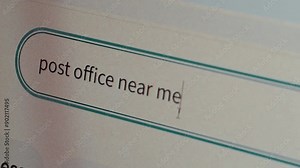 User search about nearby post office by search web on internet find sending mail or packages delivery service. Online website technology convenience for transportation and communication. Webography.