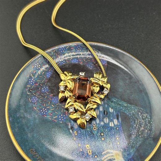 Vintage Monet Gold-tone Leaves Necklace W/ Amber Glass Stone Pendant & Rhinestones – Signed Statement Jewelry - Unique Gifts Free Shipping - Etsy UK