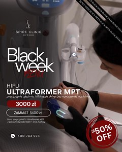 BLACK WEEK W SPIRE CLINIC 🖤🖤 Wchodząc w Nasz cennik... usiądźcie wygodnie! Szalone rabaty na Wasze ulubione zabiegi ścinają z nóg! 🤩 Wybrane zabiegi na twarz objęte rabatami do -50% OFF🔥 📅 Oferta przedłużona do 6 grudnia 2025r. 🖤NOWOŚĆ! HIFU Ultraformer MPT Najmocniejszy, bezinwazyjny lifting skóry ze spektakularnymi efektami już po pierwszym zabiegu! Cena BLACK WEEK: 1350zł Cena regularna: 3700zł *przykładowy koszt zabiegu na podbródek 🖤Laser TULOWY Doskonała metoda redukcji najtrudniej