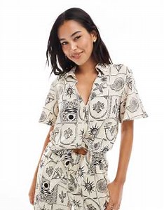 Object tie front shirt in mono shell print (part of a set) | ASOS