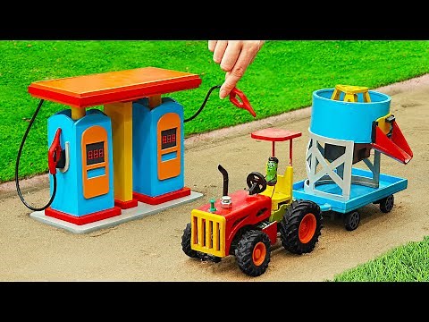 Top most Creative DIY Gas Station Construction with mini Concrete Mixer | HP Mini DIY Tractor