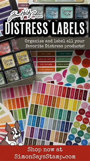 Simon Says Stamp on Instagram: "Oooh la la! Be still our color-loving hearts! 🌈💜🩵💚💛🧡❤️🩷 It’s time to get your Tim Holtz Distress inks, paints, powders, and sprays organized with the amazing and handy, the-work-is-done-for-you distress labels! #SSSUnitedWeCraft �#TimHoltzDistress #CraftOrganization"