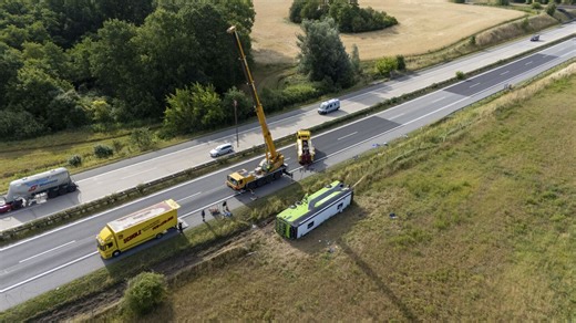 More than 20 are injured including 1 seriously when bus flips over in northeastern Germany
