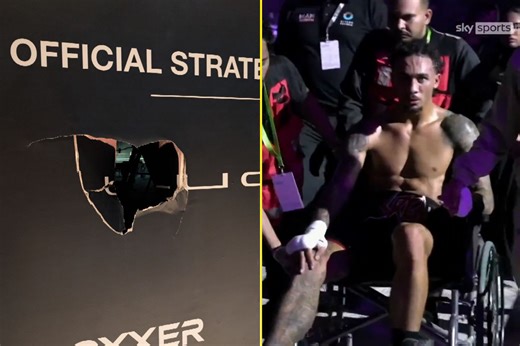 Ben Whittaker punches hole in wall as he is wheeled off to hospital after freak injury in Liam Cameron fight