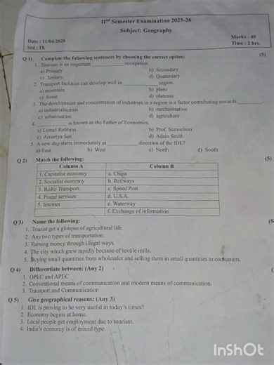 9 std geography second semester question paper #exam #mumbai