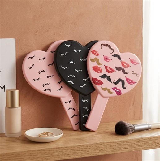 Heart Shaped Vanity Mirror With Eyelash Design, Pink Makeup Hand Mirror - Etsy