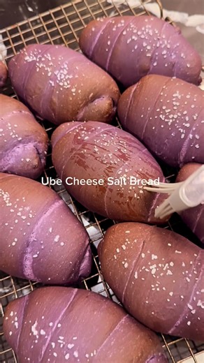 VIRAL SALT BREAD RECIPE SERIES This time we did ube salt bread! I’ve been using @erinscozykitchen base recipe and having fun experimenting. This is inspired by @breadroyale ‘s ube cheese pandesals that im addicted too! #austinfoodadventures #saltbread #ubesaltbread #bakingreel | Austin Food Adventures