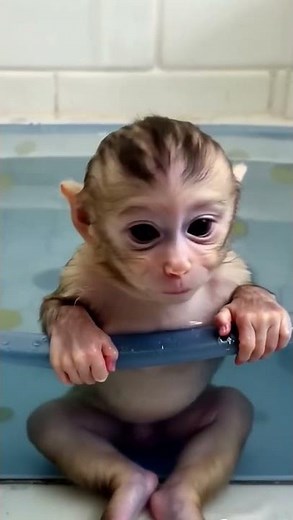 Baby Monkey’s First Bath and Smiles! ❤️ Monkey Bibi #monkeylover #bibi