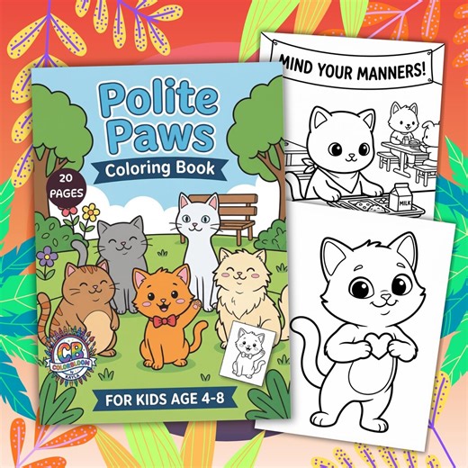 The Polite Paws Coloring Book - 20 Bold and Easy Pages Adorable Kittens & Cats - Kawaii Aesthetic - Digital Download PDF - Etsy