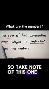 53K views · 295 reactions | Math Riddle: The sum of two consecutive even integers is ninety-four. What are the numbers? | Philippine Review Center | Facebook
