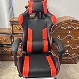 Sweetcrispy Computer Video Game Desk Chair - Ergonomic Comfy Lumbar Support with Footrest, PU Leather Recliner with Headrest, Fixed Up Armrest, Height Adjustable and 360° Swivel, for Adults, Pink