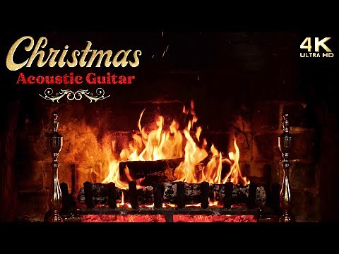 Christmas Fireplace & Peaceful Acoustic Guitar Christmas Music Ambience