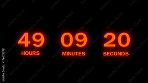 59 Hours countdown timer number animation. Countdown timer from hours, minute and seconds.