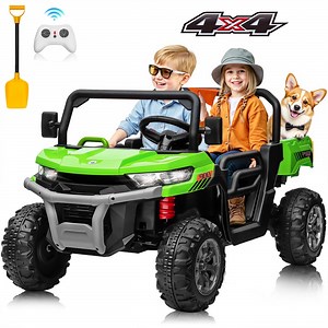 Joyracer 4WD 24 Volt Ride on Toys, 800W Ride on Truck for Kids, 2 Seater Power Car Wheels w/ Dump Bed & Shovel, Ride on UTV w/Remote Control, Bluetooth, LED Lights, Green