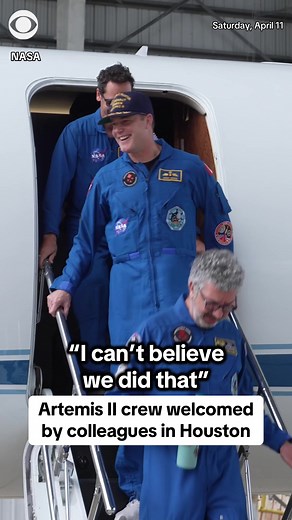 “I can’t believe we did that.” Before speaking to their families and hundreds of workers at NASA's Johnson Space Center in Houston on Saturday, the Artemis II crew were greeted by some of their colleagues. #artemis #space