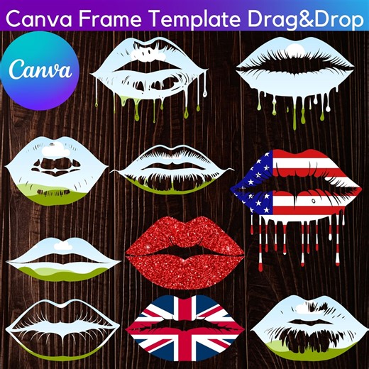 Dripping Lips Canva Frame Template Bundle: Drag & Drop Design (digital Download) - Etsy