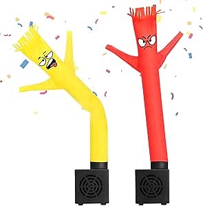 Mini Inflatable Tube Man Novelty Gag Gifts Wacky Waving Inflatable Tube Guy Desktop with Blower for Christmas White Elephant Gift (Red&Yellow)