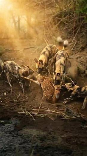 Hungry Wild Dogs Surround a Deer #wildlife #shortvideo #facts #shorts