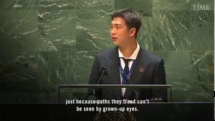 20K views · 450 reactions | “I hope we don’t just consider the future as grim darkness.” BTS (방탄소년단) talks climate change and spreads message of hope at the U.N. General Assembly. | TIME | Facebook