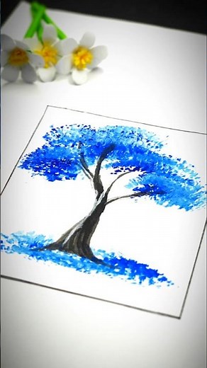 How to draw blue tree easy #drawing #painting #art #treepainting #shorts #satisfying #easydrawing