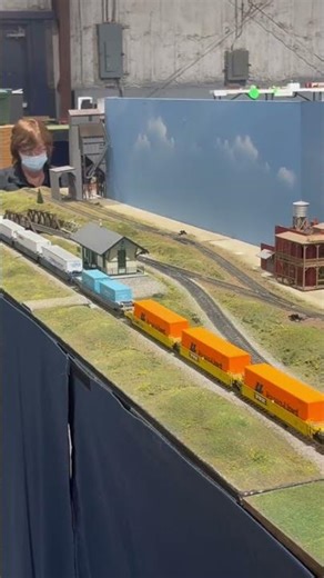 Running my super long intermodal train at Timonium on the PWMRC layout