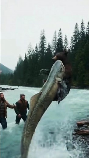Men Save Bear From Giant Catfish Attack