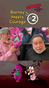 It’s Barney meets Courage part 2! Barney checks in on my progress, he’s the best friend a little pink dog could have! Thanks Bob West! #courage #couragethecowardlydog #barney #barneythedinosaur #comiccon #bffs #cartoons #cartoonnetwork #CelebWorx #celebworxpride | Marty Grabstein