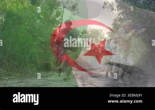 Animation of flag of algeria over caucasian male soldiers. Global patriotism and digital interface concept digitally generated video Stock Video Footage - Alamy