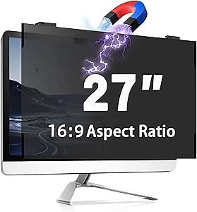 Magnetic Computer Privacy Screen 27 Inch, Removable Hanging Privacy Screen Shield for Frameless Monitor 16:9 Widescreen Desktop PC, Anti Blue Light Privacy Filter, Anti-Glare Protector