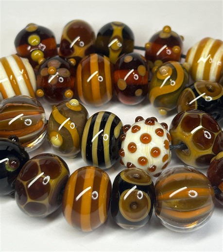 Handmade Brown Patterned Lamp Work Glass Beads - Etsy