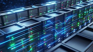 flujo de datos digitales en la sala de servidores futurista. animación de toma de cámara, centro de datos o proveedor de servicios de Internet, resolución 4k