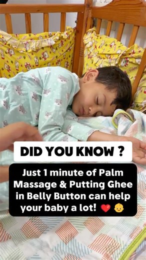Komal Jain | Parenting & Garbhasanskar Coach | Chennai 📍 on Instagram: "Did you know? Just 1 minute a day can do wonders for your baby! 🤍👶 Gentle palm massage + a drop of ghee in the belly button = ✨ Better sleep ✨ Happy tummy ✨ Strong immunity ✨ Calm & relaxed baby Tiny care, BIG benefits 💫 Save this reel & share with every new parent 💌 #BabyCareTips #NewMomHacks #GentleParenting #parentingcoach #NaturalBabyCare"