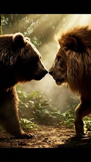Lion vs Bear — 8 Seconds of Pure Wild Power! #animalfriendship #lion
